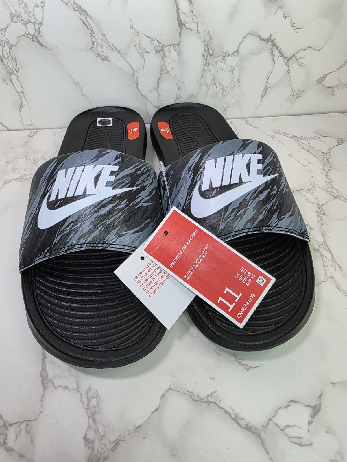 Nike Victori One Slide Black Grey Size 11 CN9678 009 Slides New W Tags Box
