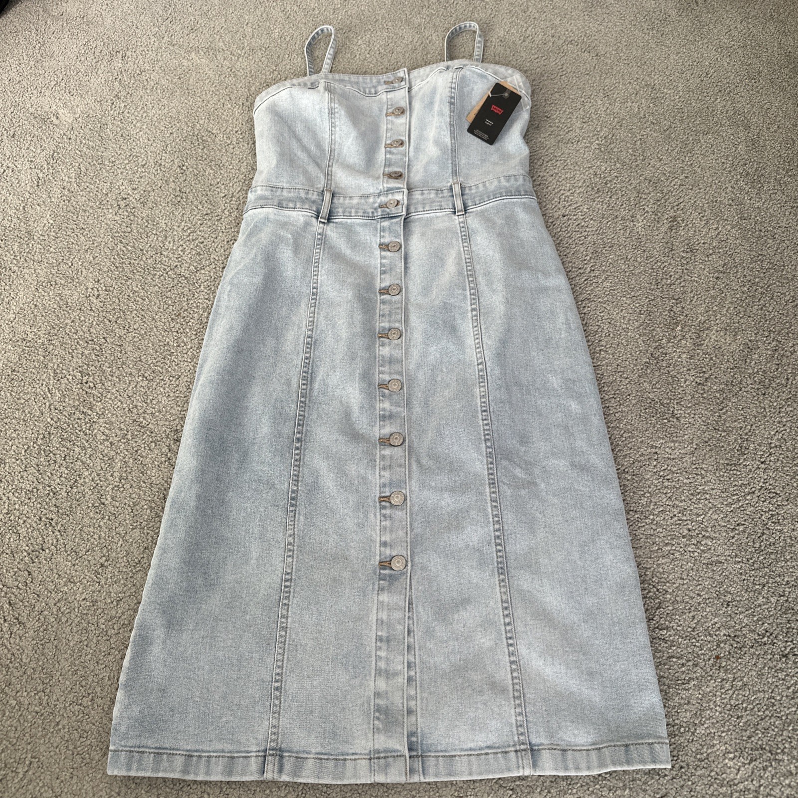 Levi’s Knee Length Slim Fit Bustier Denim Dress Corset Blue Stretch Sz. Large