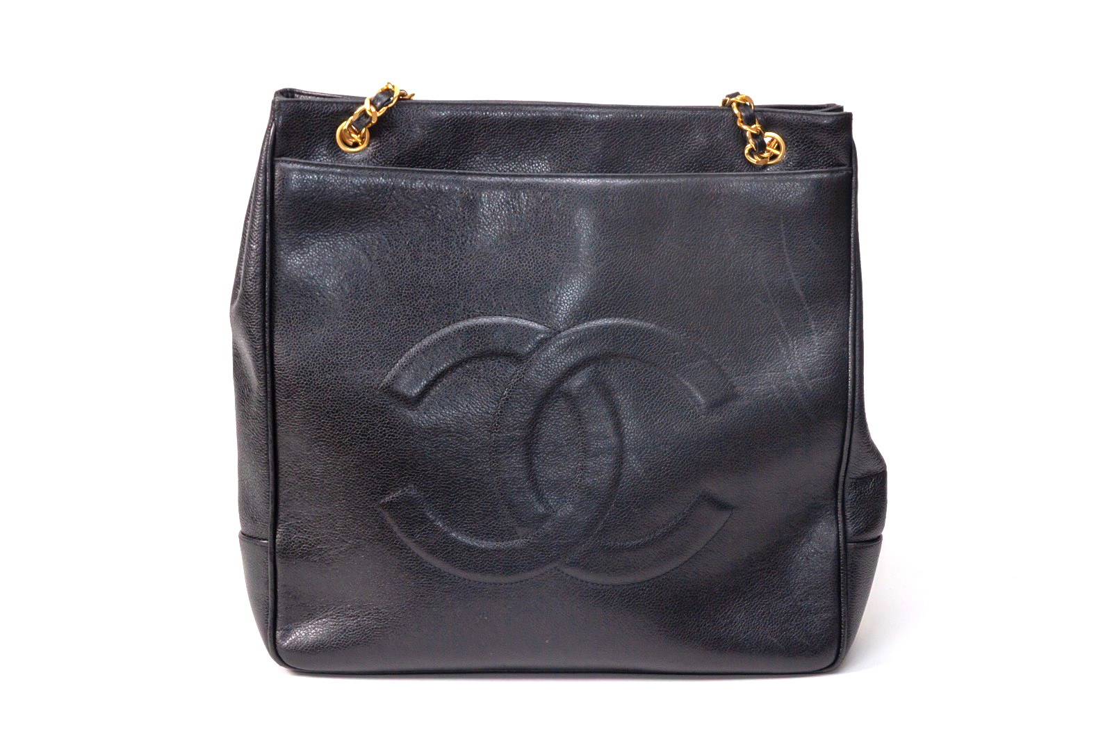 CHANEL Coco Mark Caviarskin Chain Shoulder Tote Bag USED 【Condition Rating SA】