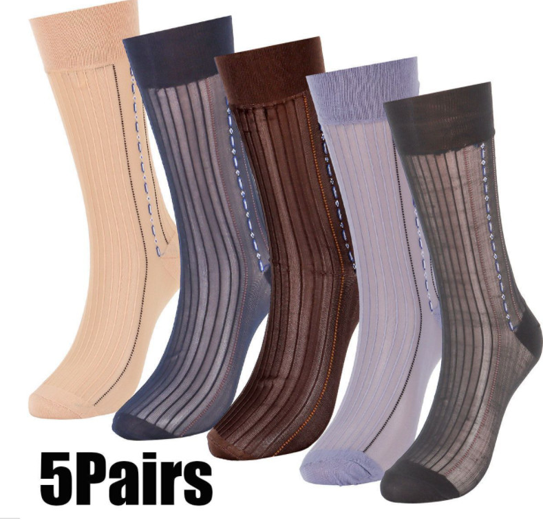 10 Pairs Mens Ultra Thin Dress Socks Silk Sheer Business Socks Soft Nylon Work