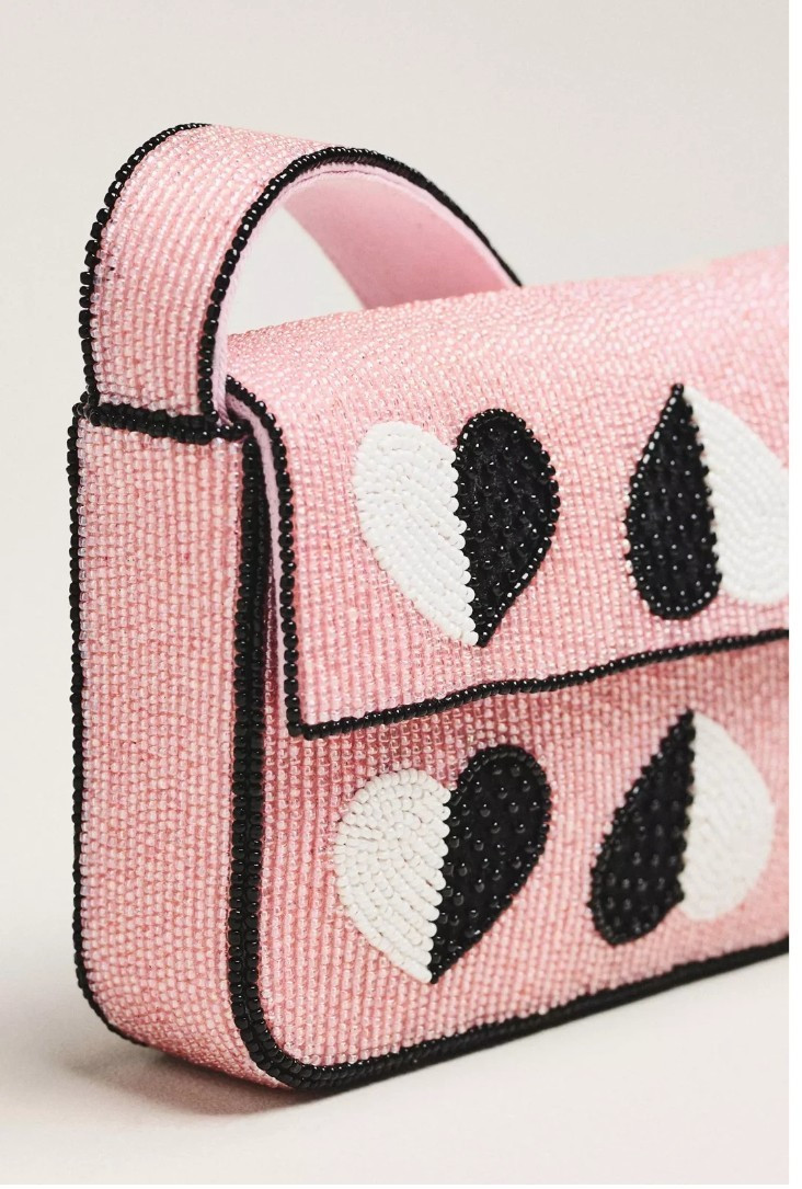 NEW Anthropologie Fiona Beaded Bag Iconic Edition Love Hearts Pink