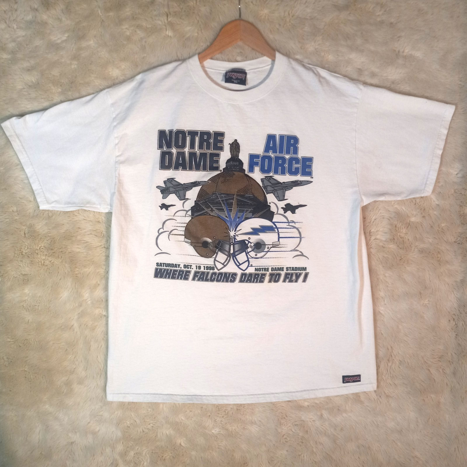 Vintage Notre Dame Air Force 1996 Jansport White T-Shirt XL College Football