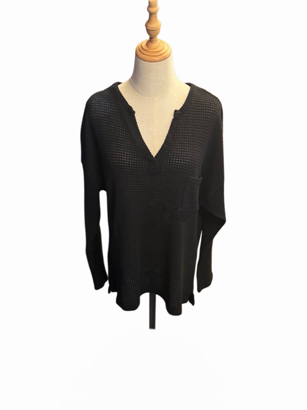 PINKMSTYLE Women’s XL Black Cotton Sweater Open Knit Long-Sleeve Hippie Boho