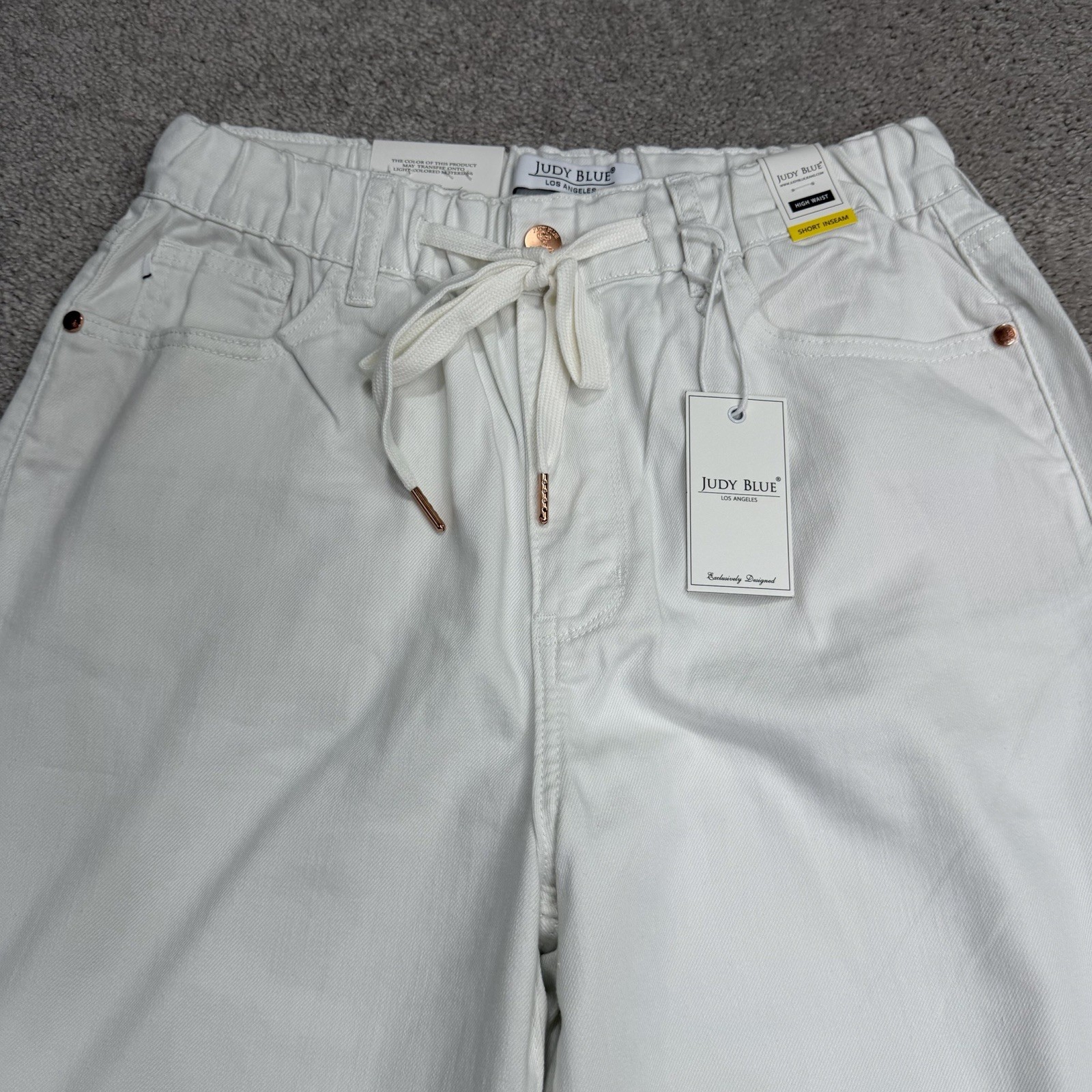 Judy Blue Jeans 5/27 Short White Palazzo Fit Wide Leg Drawstring Stretch NWT