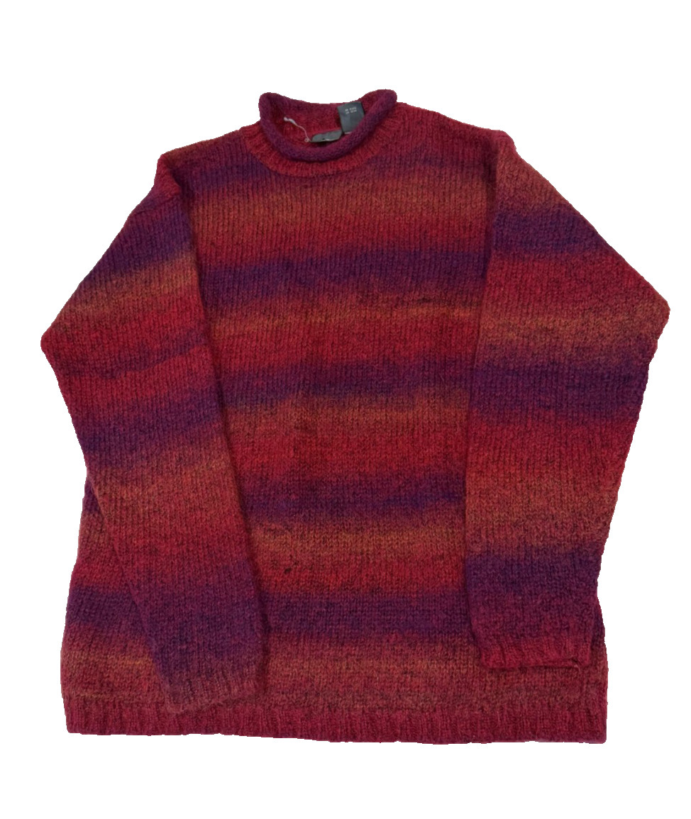 Lizwear Women’s Small S Mock Neck Sweater Pink Purple Ombre Striped Fuzzy Knit