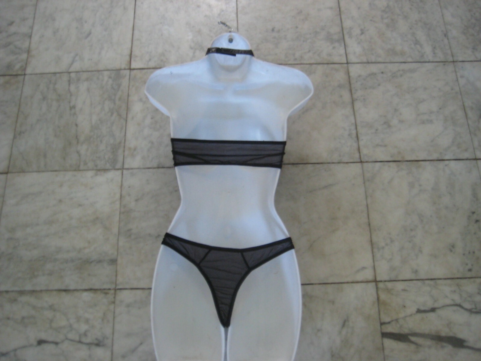 New 2 pc Black PVC / Mesh bra & thong set with Eyelets sexy FREE S&H RARE