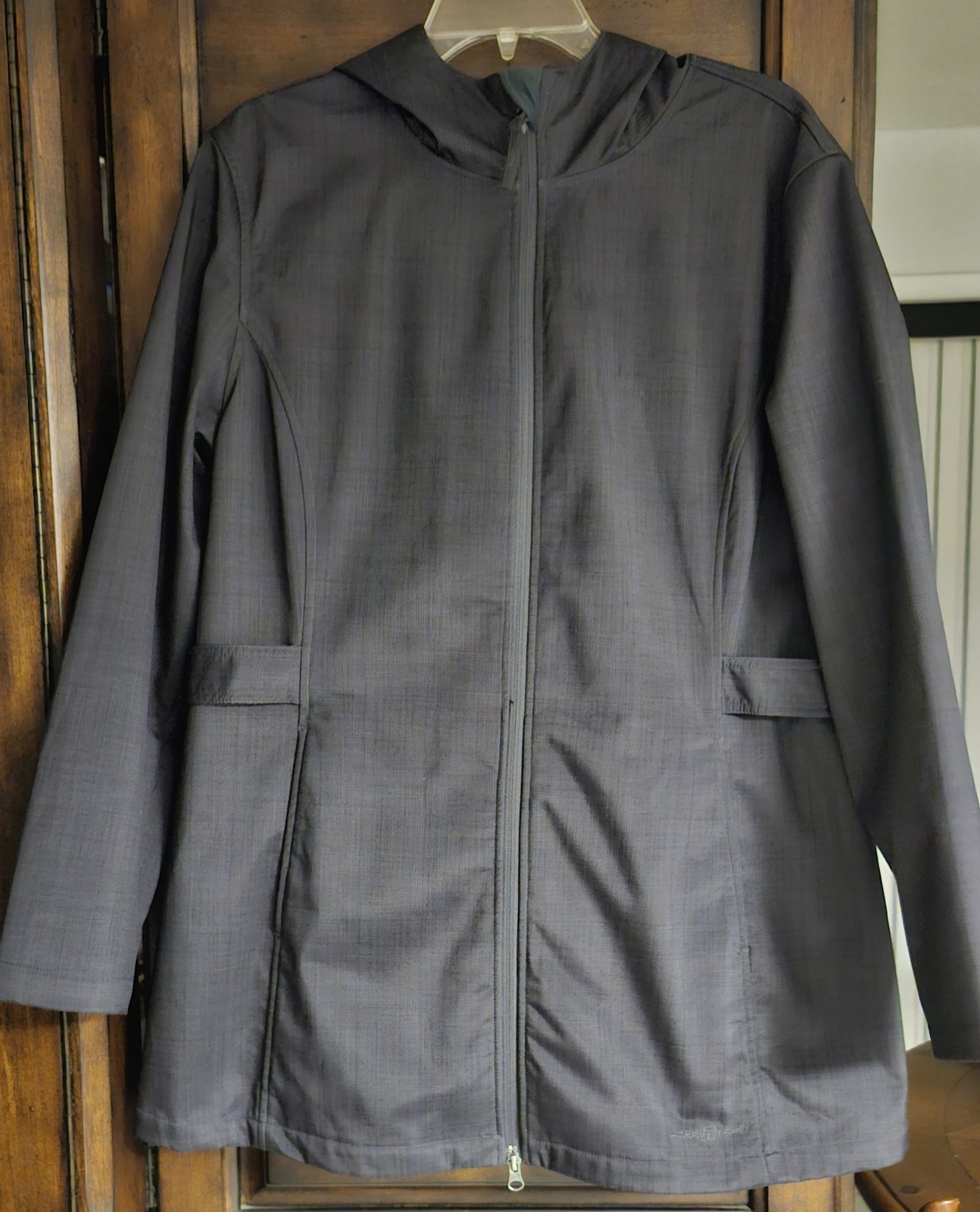 FreeTech Jacket Womens XL (16/18) Hooded Waterproof Rain Windbreaker Slate Gray
