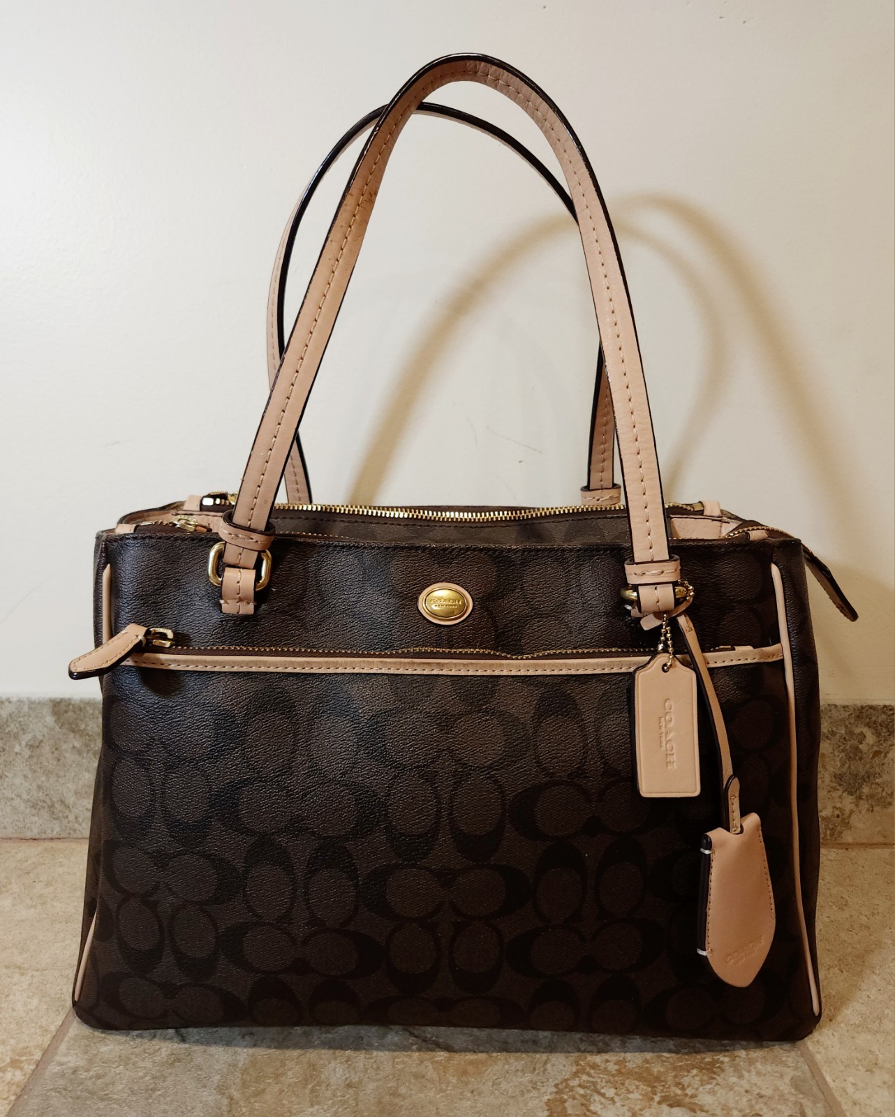 Coach | Vintage Peyton Signature Brown CC Monogram Canvas Carryall Shoulder Bag