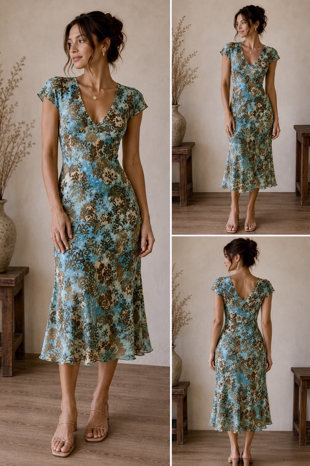 Breakin’ Loose Floral Midi Dress Size Medium Y2K Boho Cottagecore Sheer Overlay