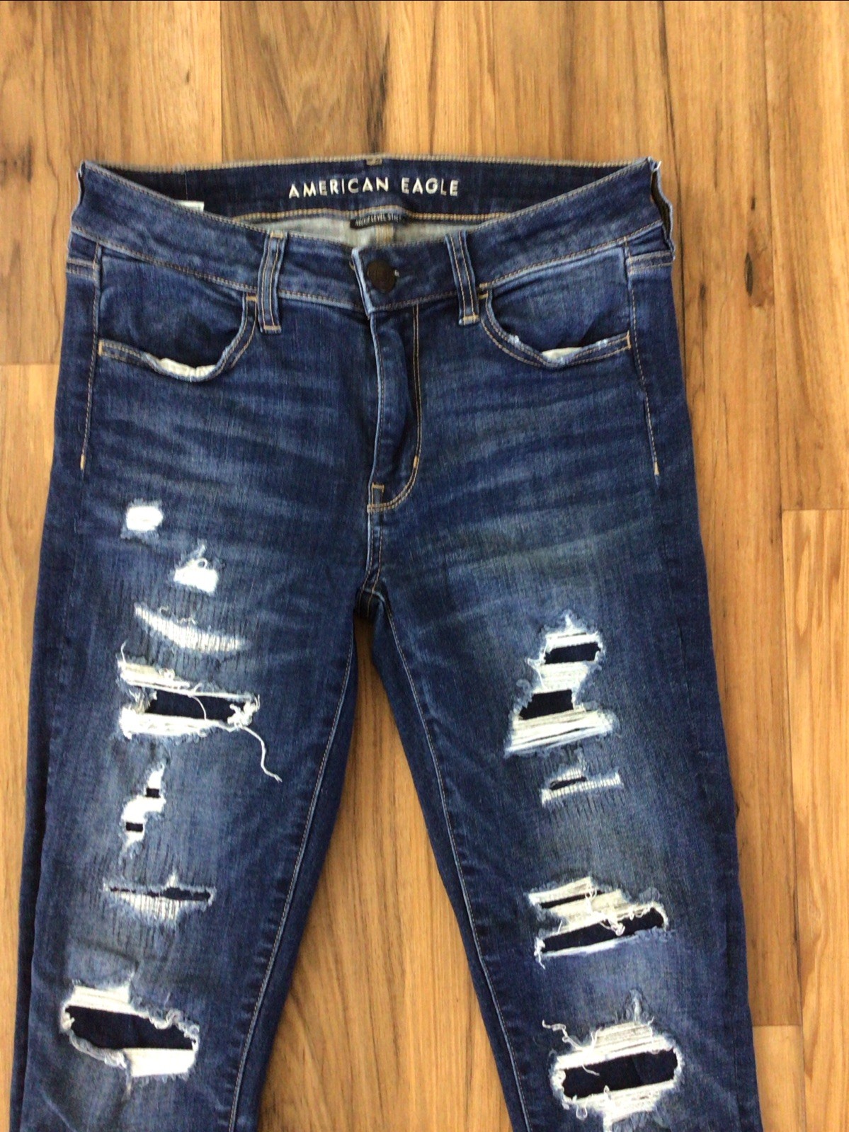 American Eagle Jegging Jeans Blue Distressed HiRise Skinny Faded Wash Next Level