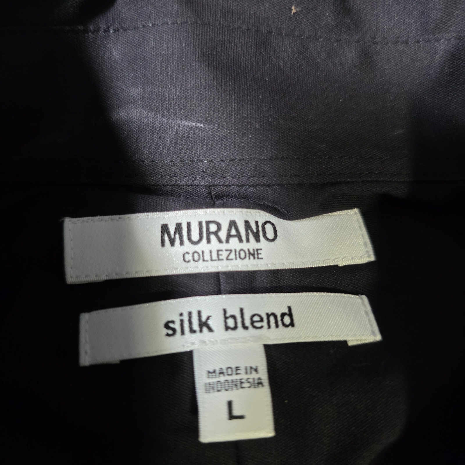 Murano Mens Large Button Down Shirt Black Silk Blend Long Sleeve Solid Dressy