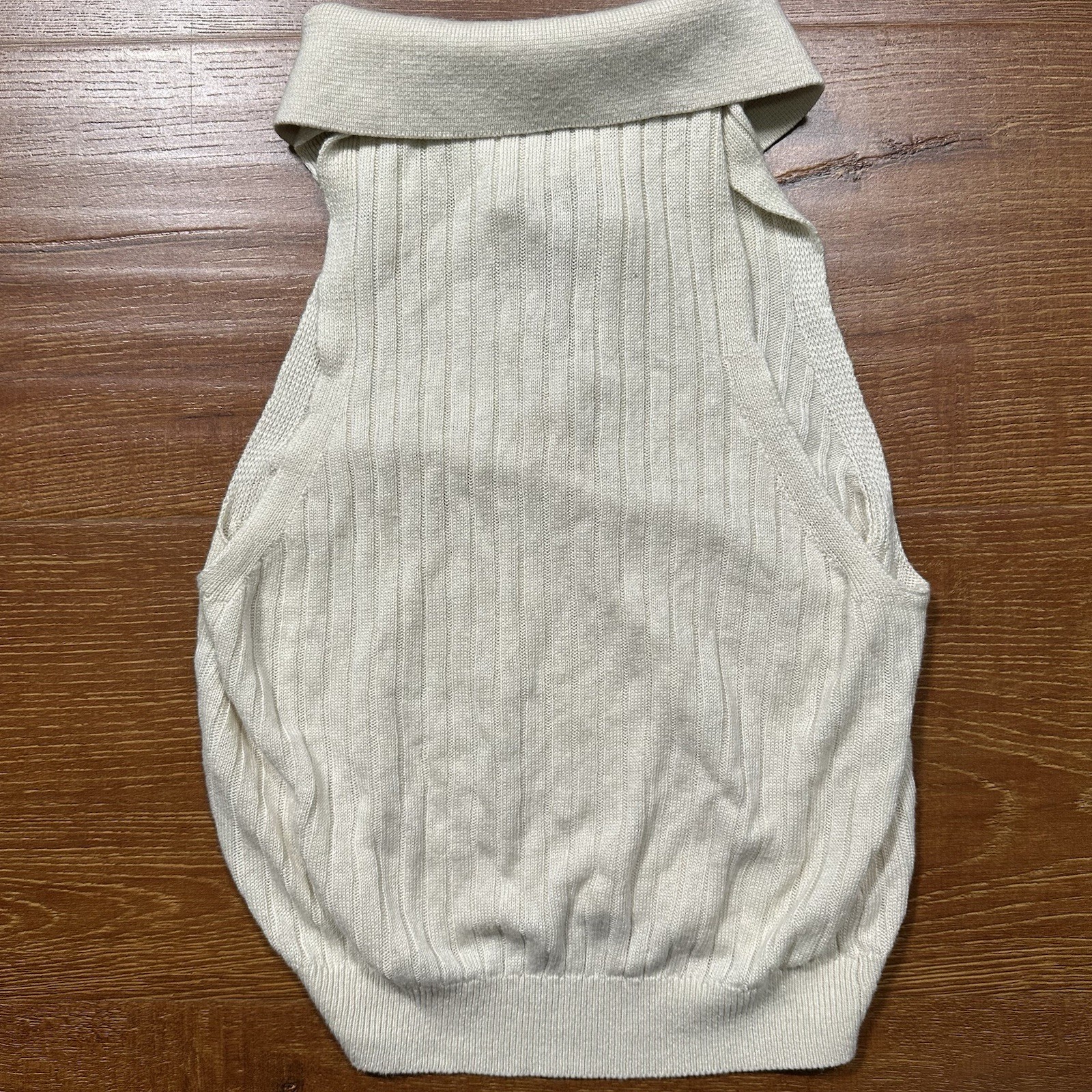 Rollas Knit Collared Tank Top Womens S Ivory Ribbed City Designer Luxury