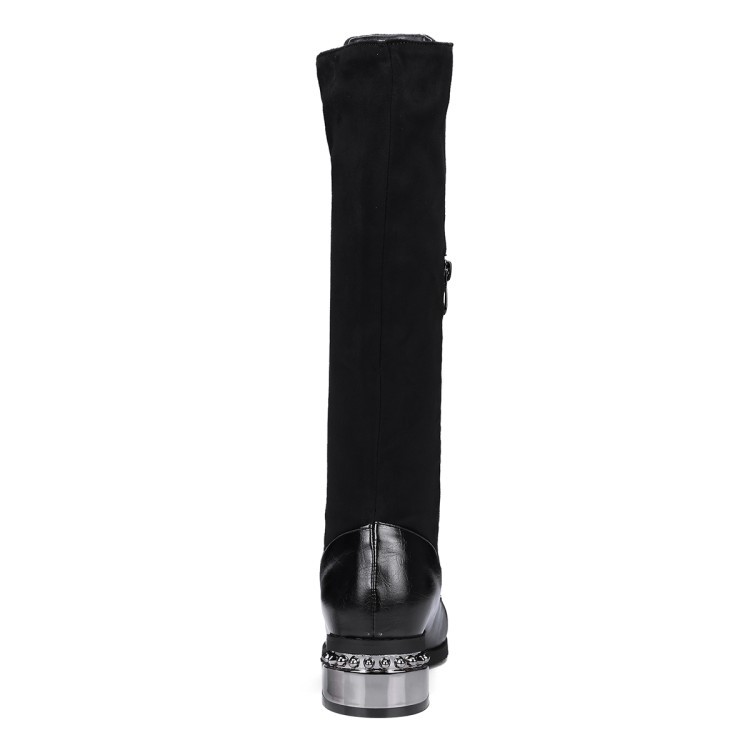 British Women’s Studded Pointy Toe Zip Knee High Boots Biker Gothic Riding Shoes