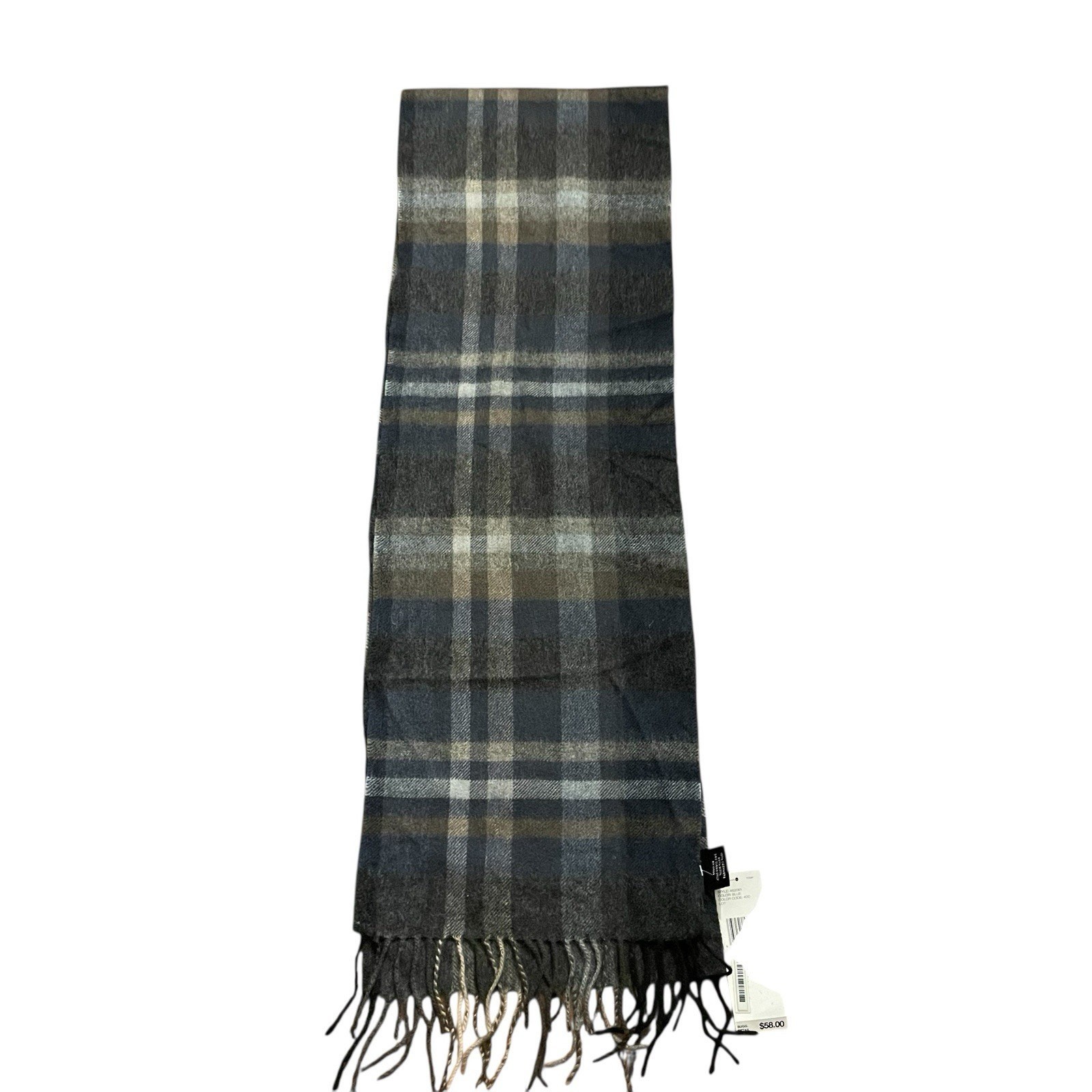 DKNY Luxury Blue/Gray Plaid Scarf – 90% Wool 10% Cashmere – Made in Italy NWT