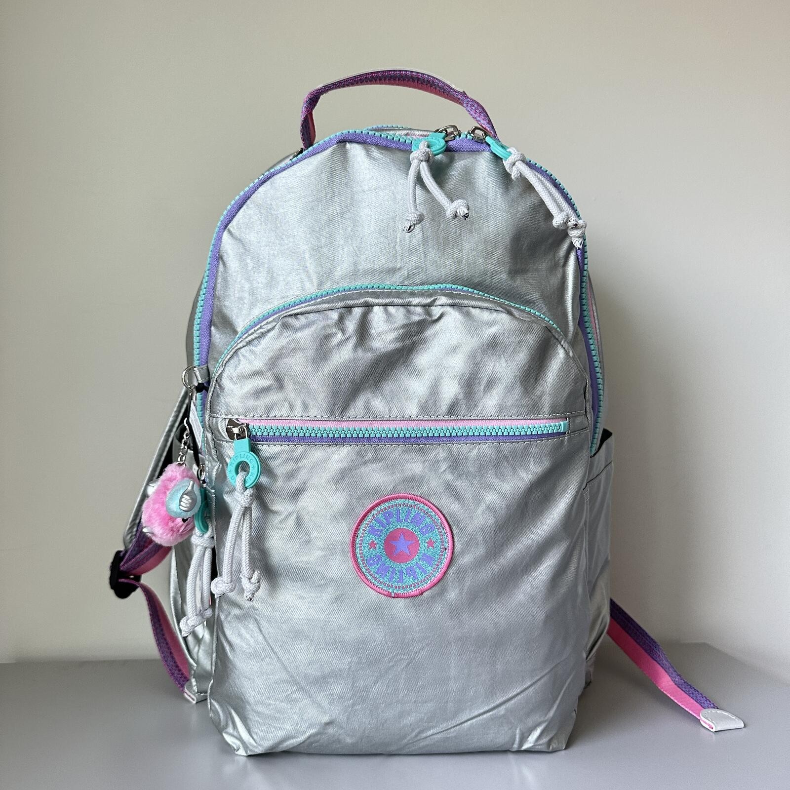 Kipling Seoul Up 17″ Laptop Extra Large Backpack in Metallic Silvery Fun NWT