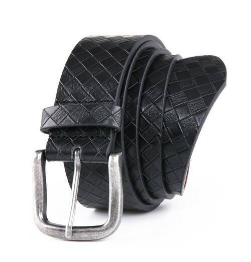 Men’s Belt Genuine Leather Grid Pattern Casual Dress Belts 1.5inch Width