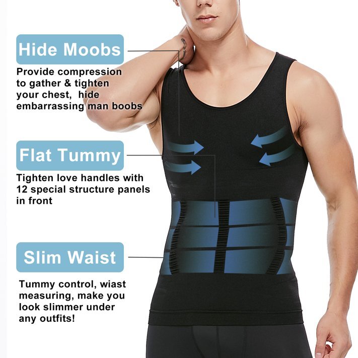 Mens Compression Vest Girdle T-Shirt Tank Top Slimming Body Shaper Belly Chest