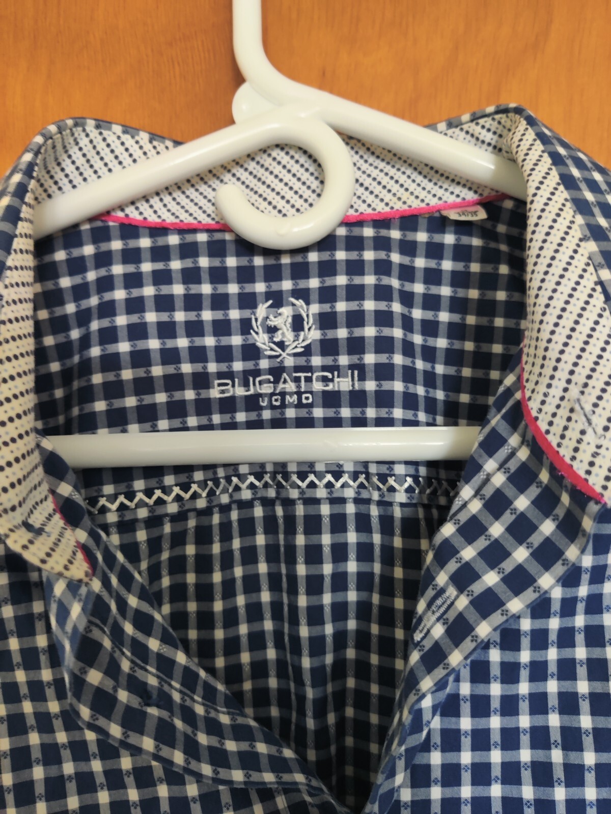 Bugatchi Uomo Barrel Cuff Dress Shirt Mens Sz 17-34/35 Navy And White Plaid Nice