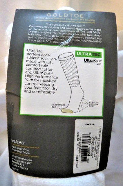 NIP Men’s Gold Toe White Over The Calf Athletic Socks-3 Pair-Shoe size 6-12 1/2