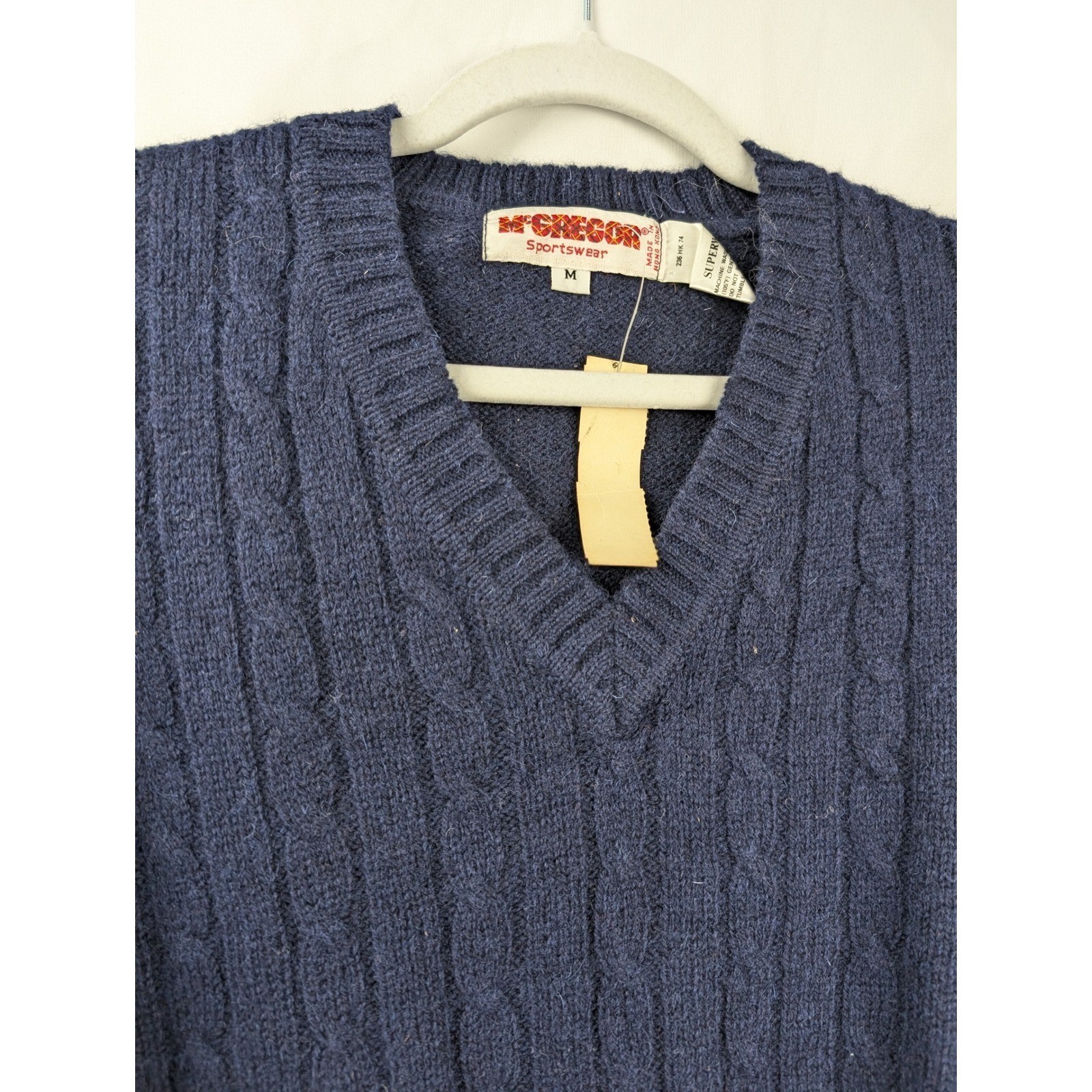Vintage McGregor Mens Cable Knit Wool Sweater Sz M Navy Blue Fisherman Deadstock