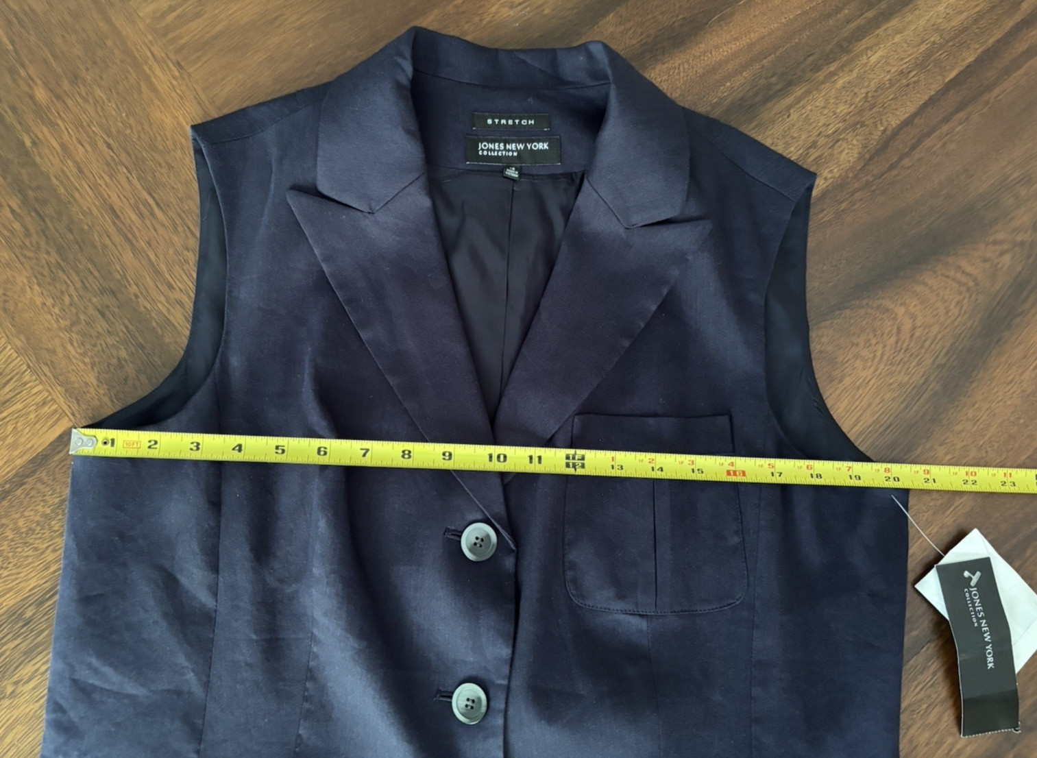 NWT Jones New York Linen Blend Vest Size 16 Wear To Work Top Navy Blue Lined NEW