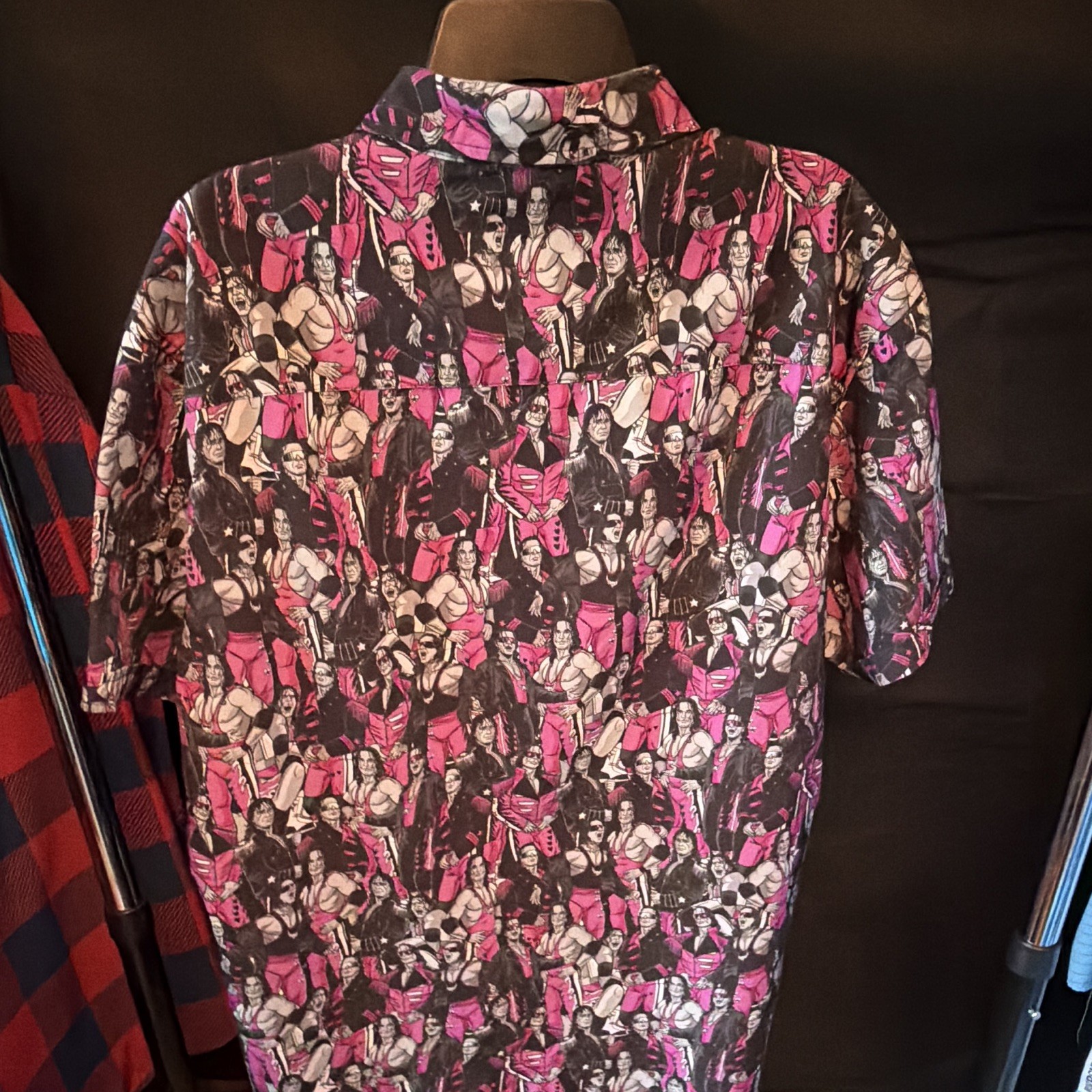 WWE x RSVLTS Black/Pink/White Graphic Print Short Sleeve Button-Up XL