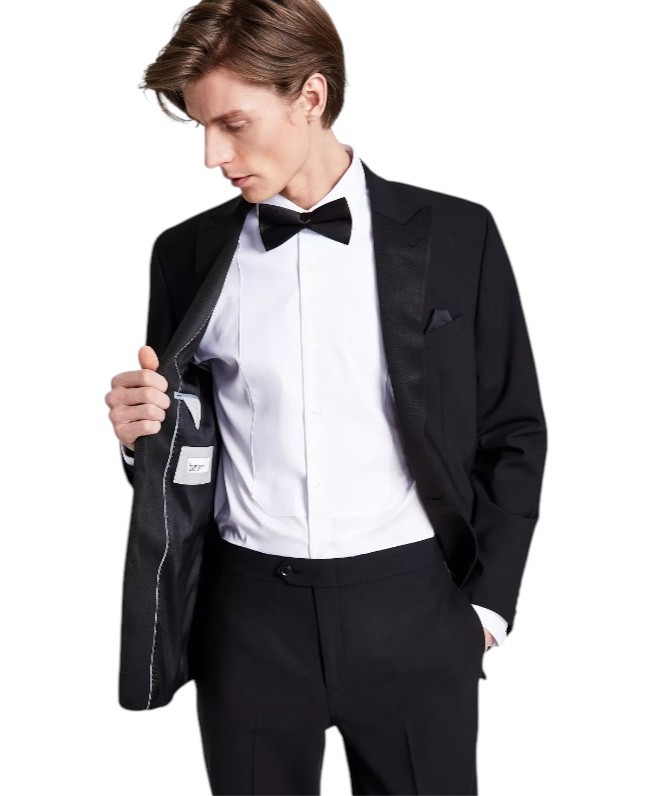 Bar Iii Mens Slim fit Tuxedo Jacket Blazer 40 L Black Solid Wool