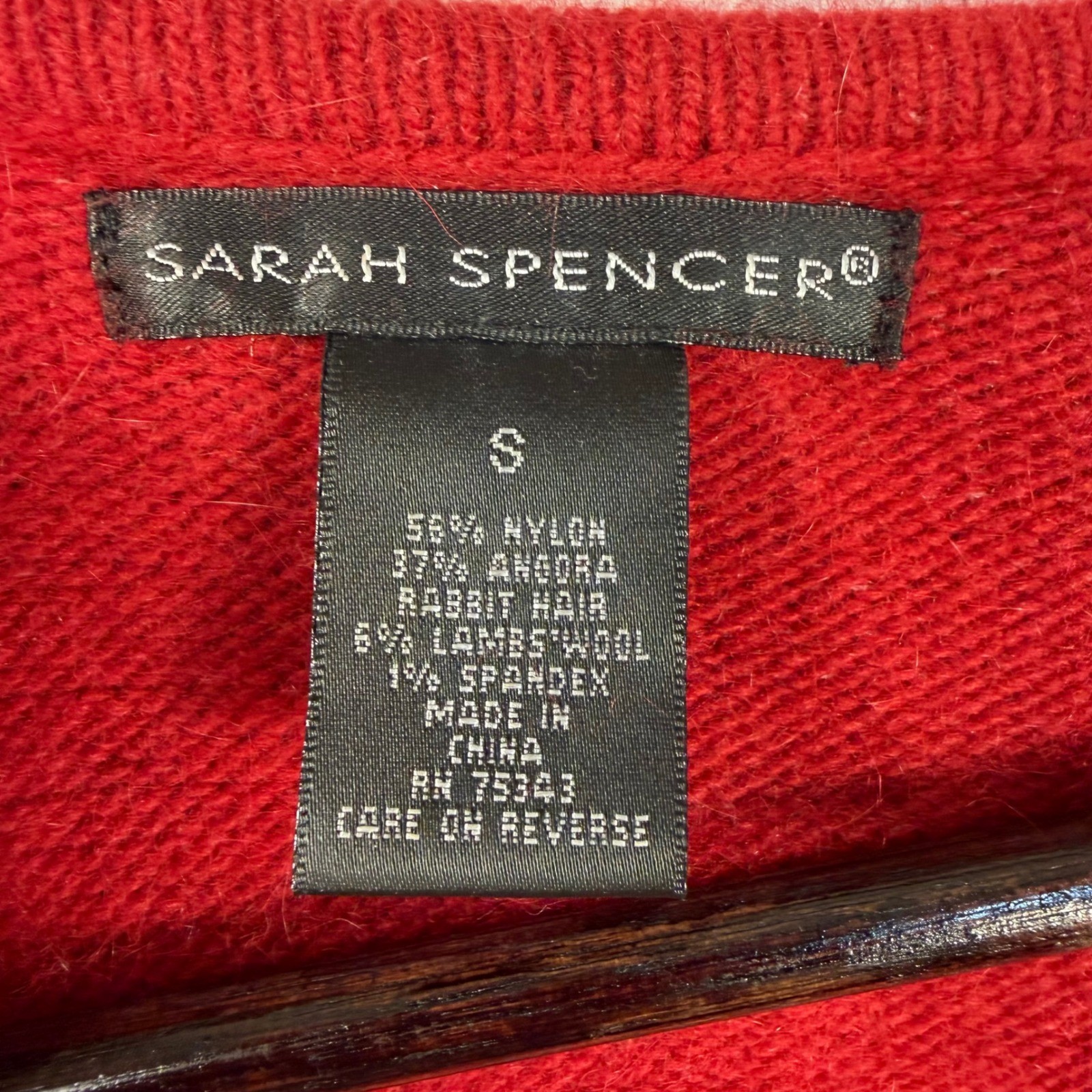 Sarah Spencer Red Angora Blend V-Neck Sweater Long Sleeve Women’s Small