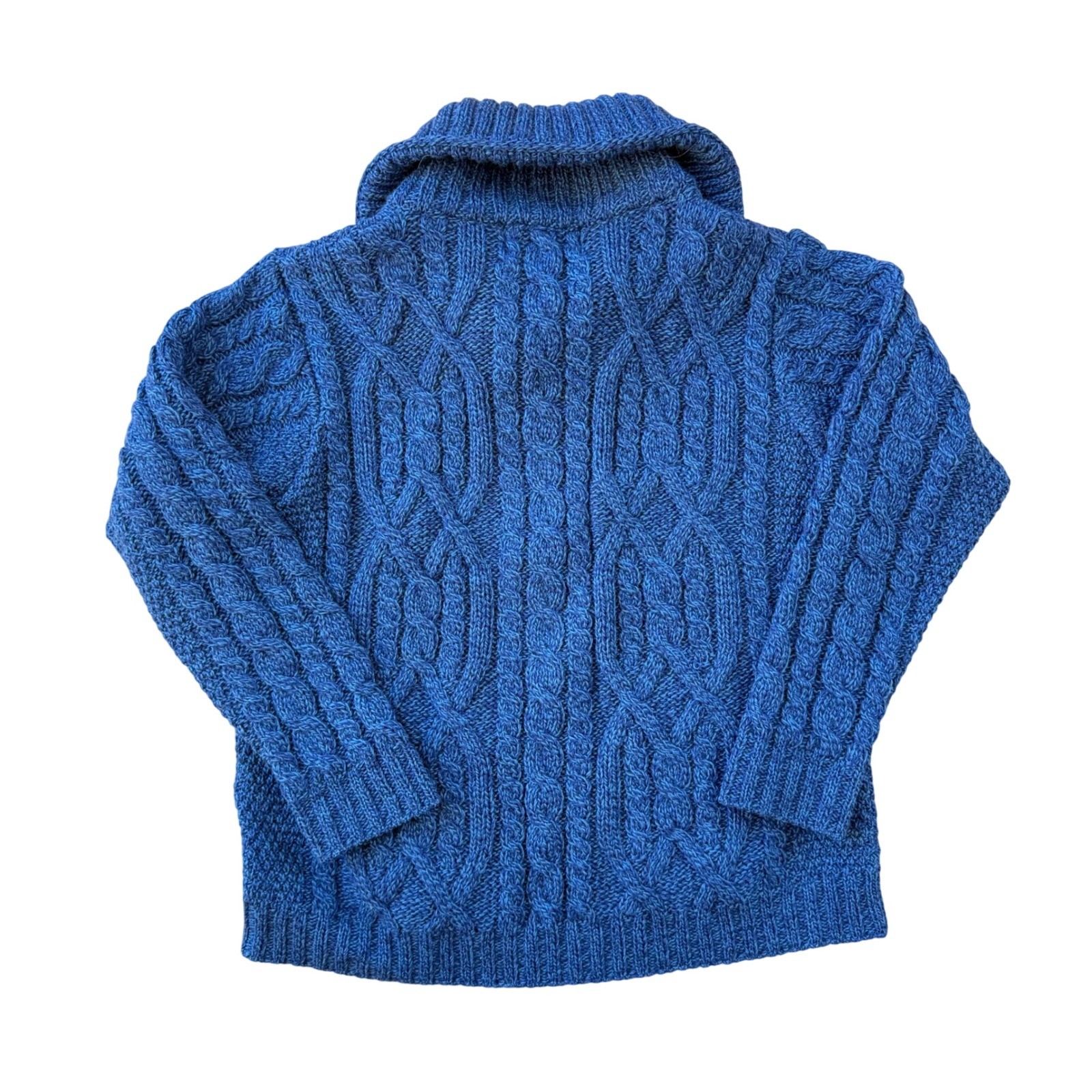 Aran Crafts Blue 100% Merino Wool Cable Knit Cardigan Sweater XL Trinity Knot