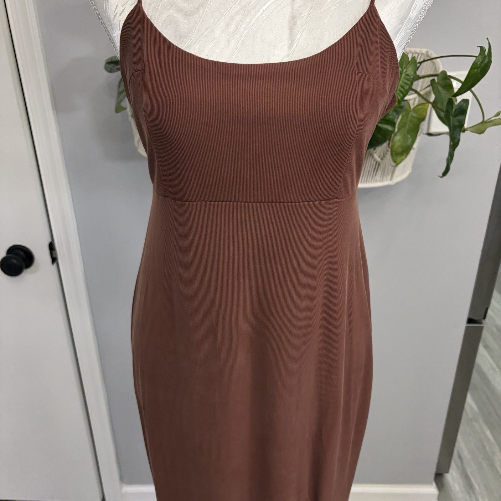 Wild Fable Brown Maxi Dress Womens Small S High Slit Y2K Style Ribbed Knit