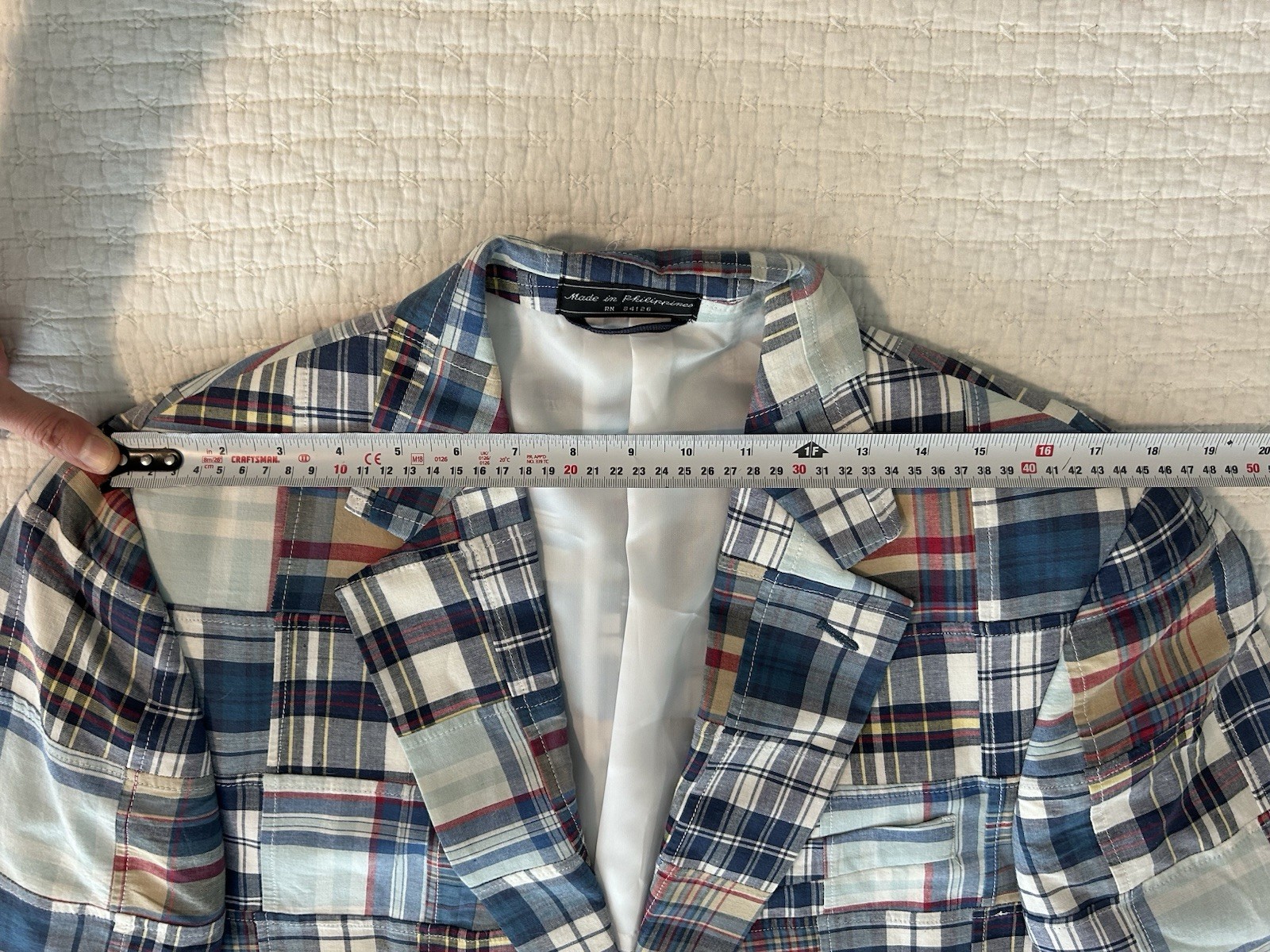 Haspel Madra Quilted Blazer Men’s Patchwork Plaid Preppy Lightweight 100% Cotton
