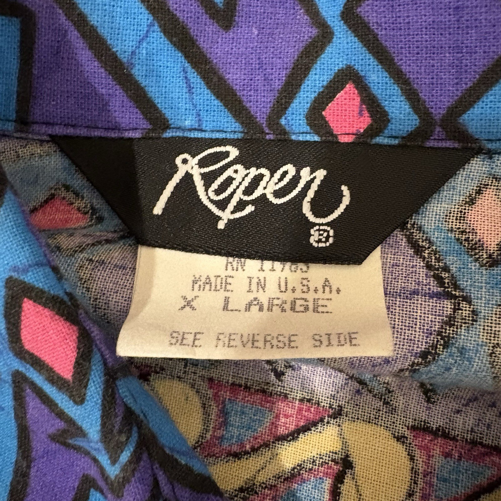 Roper Vintage Western Rodeo Shirt Blue Retro 90s Cowboy USA Womens Padded XL