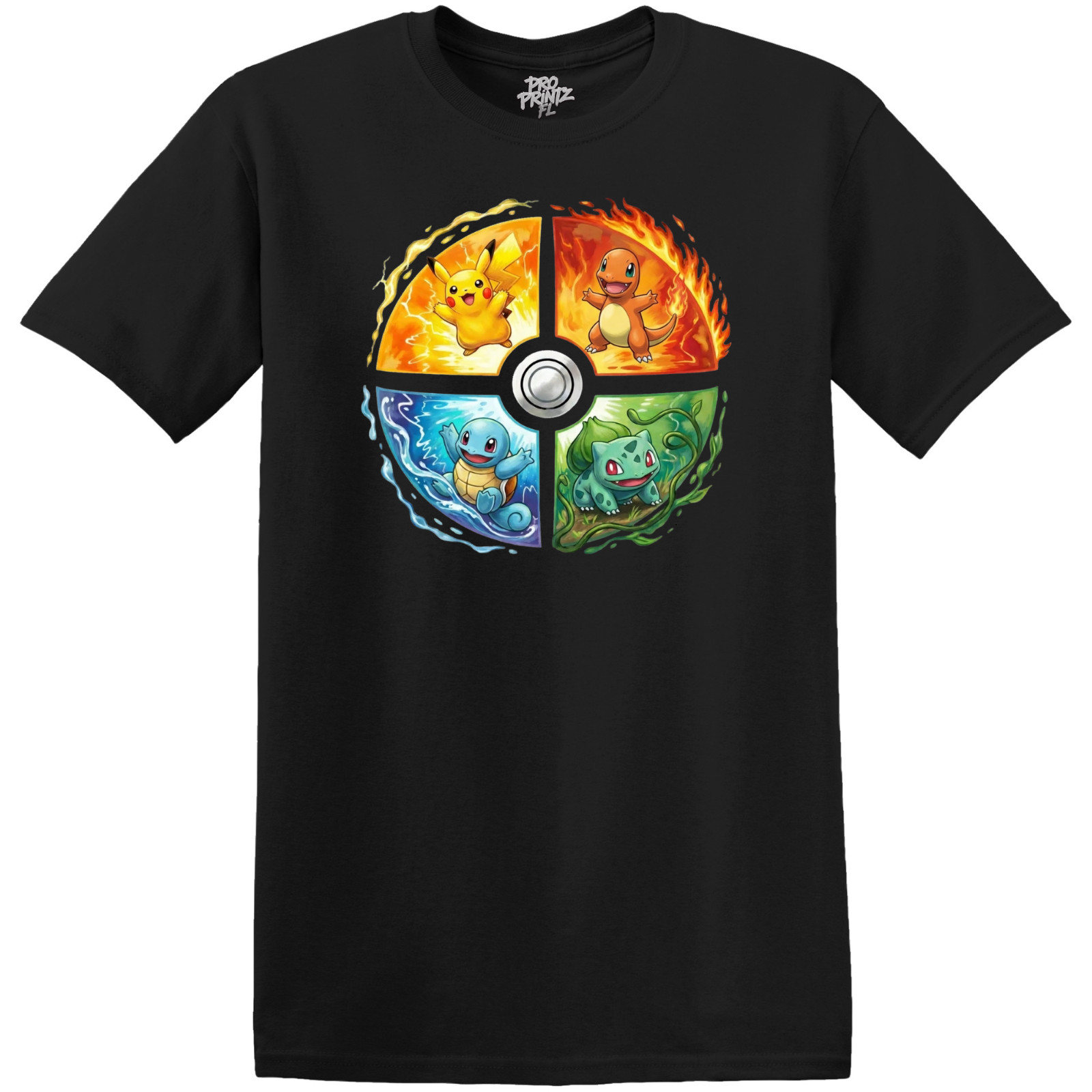 Pokémon T-Shirt – Pikachu, Charmander, Squirtle, Bulbasaur
