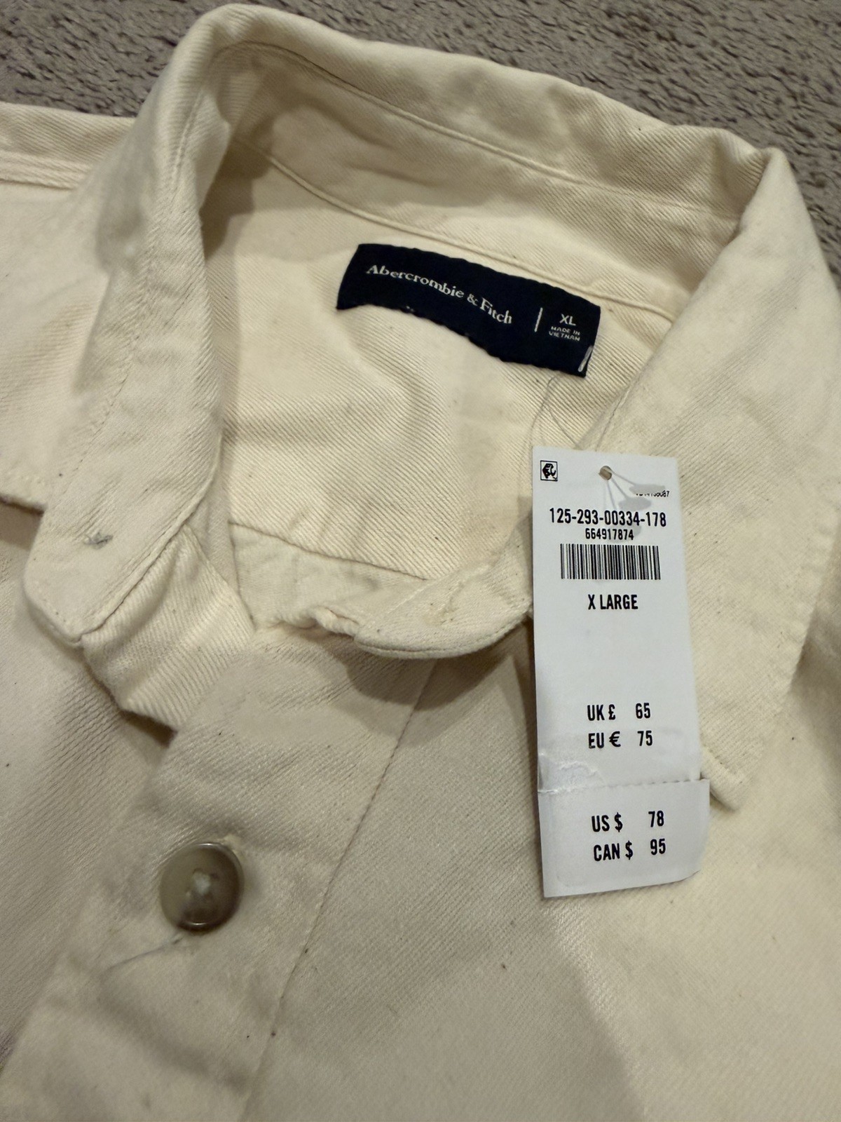 Size XL – Abercrombie & Fitch Button-Up Denim Shirt Cream NWT Brand New NWT