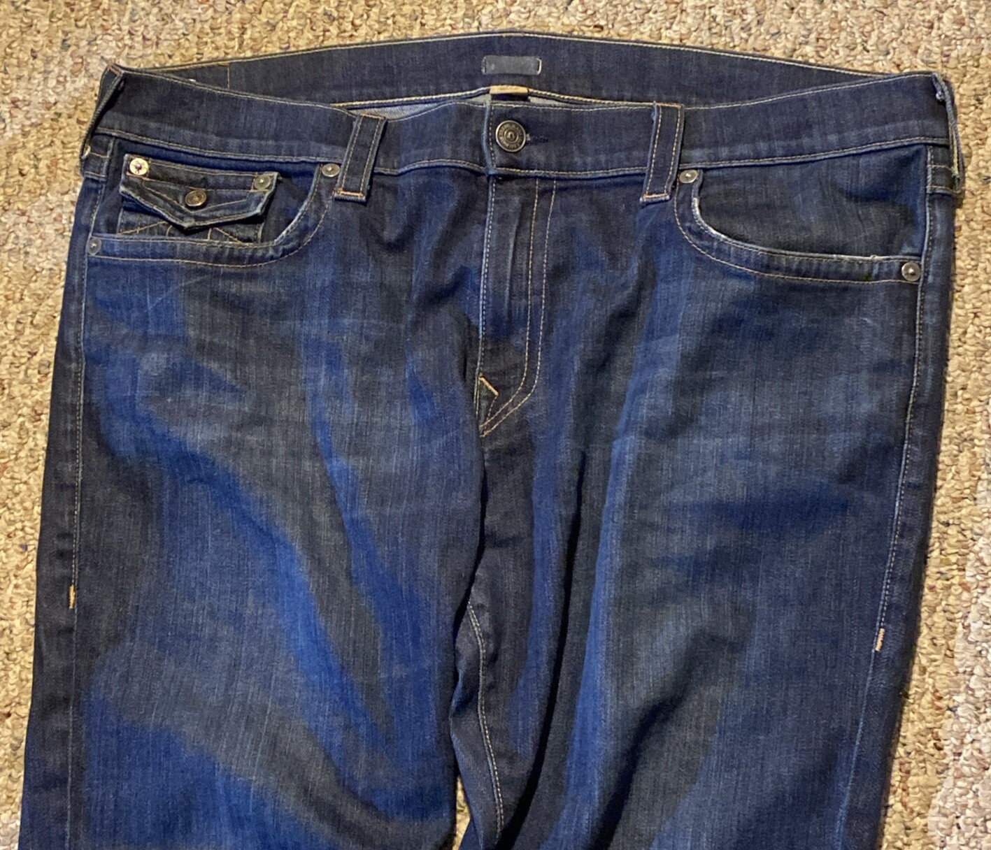 True Religion Geno with Flaps Mens 42X 33 Jeans Slim 98% Cotton 2% Elastane