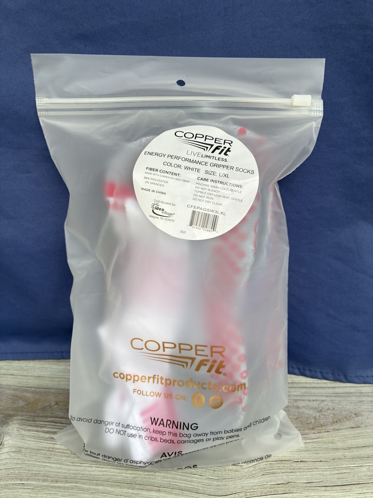Copper Fit Energy Performance Gripper Ankle Socks 3 Pair White L/XL Arch Comp