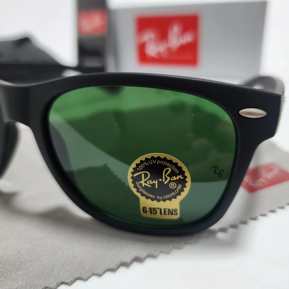 US Ray-Ban RB2140 Wayfarer Sunglasses Black Frame Glass Green Lens 50-22 mm