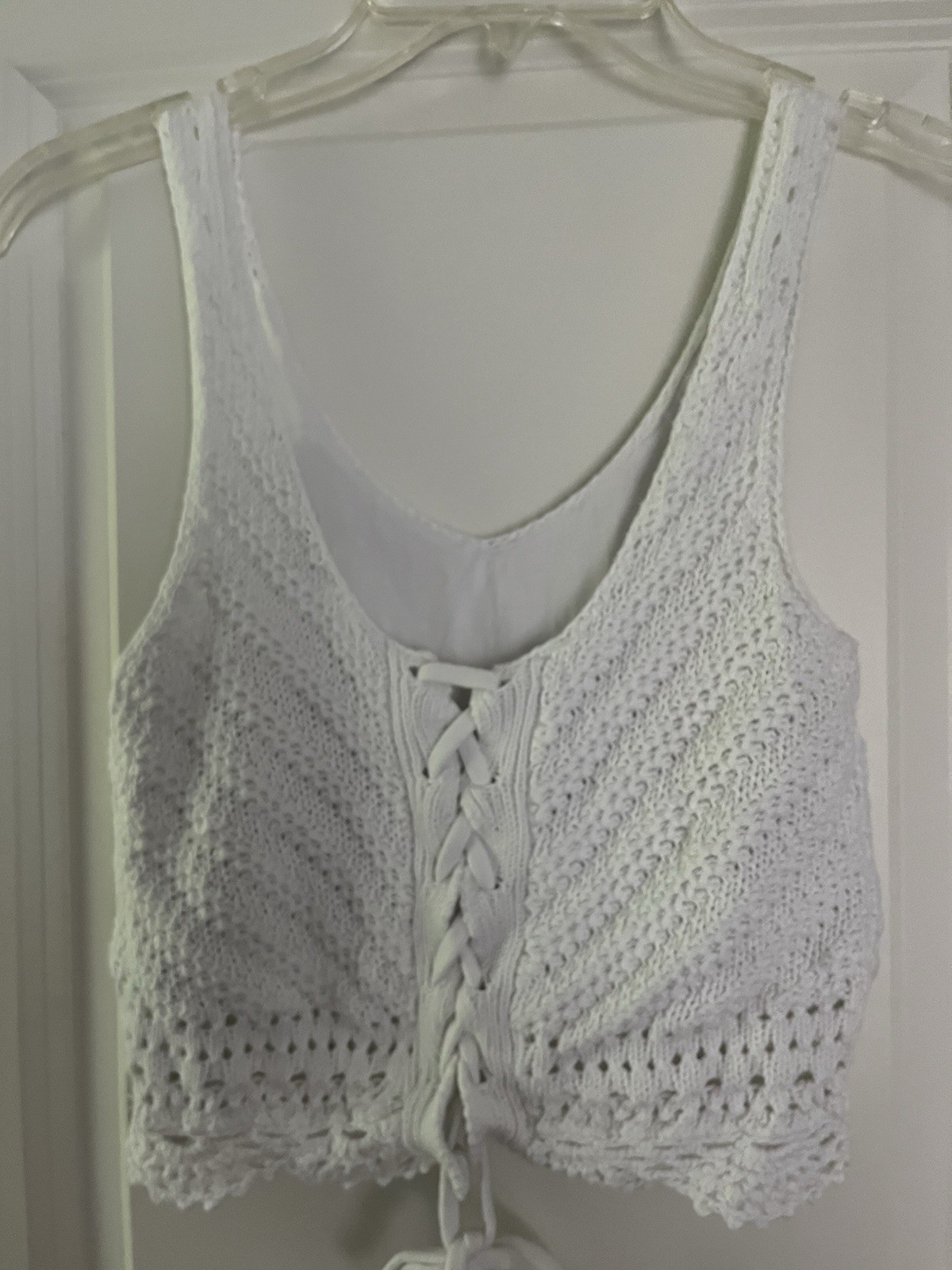 Hollister Crochet Crop Shirt Top Small S Boho Cottage Core Y2K Lace Up White
