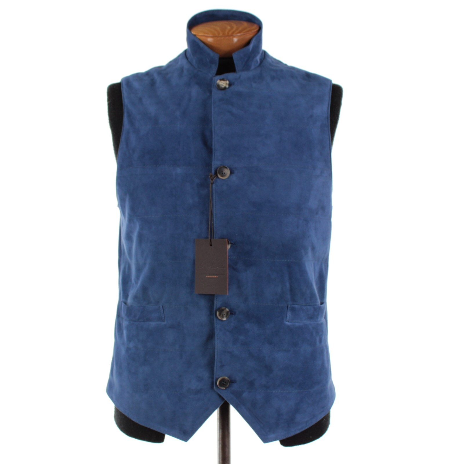 Rifugio NWD Vest / Bodywarmer Size 48 (Small US) In Solid Blue Suede Handmade