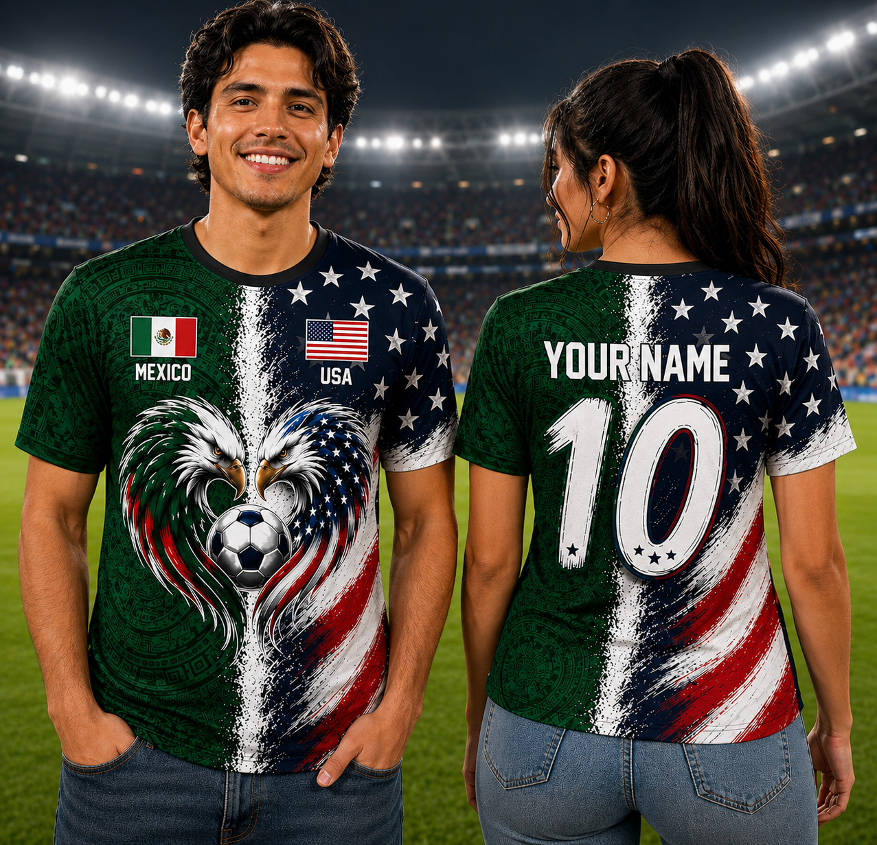 Custom Mexico USA Soccer Jersey, Personalized Name Number Football Shirt