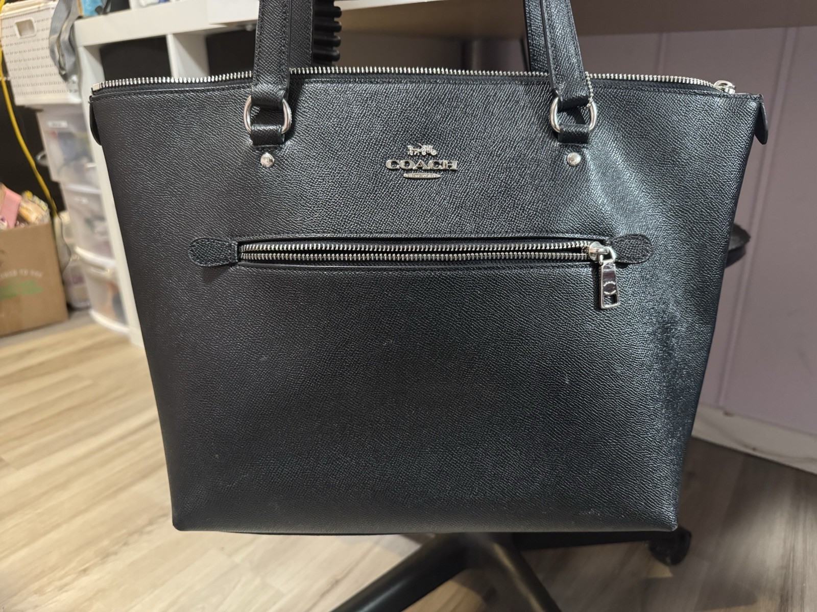 Coach Large Crossgrain Leather Tote for Women – Black (F79608)