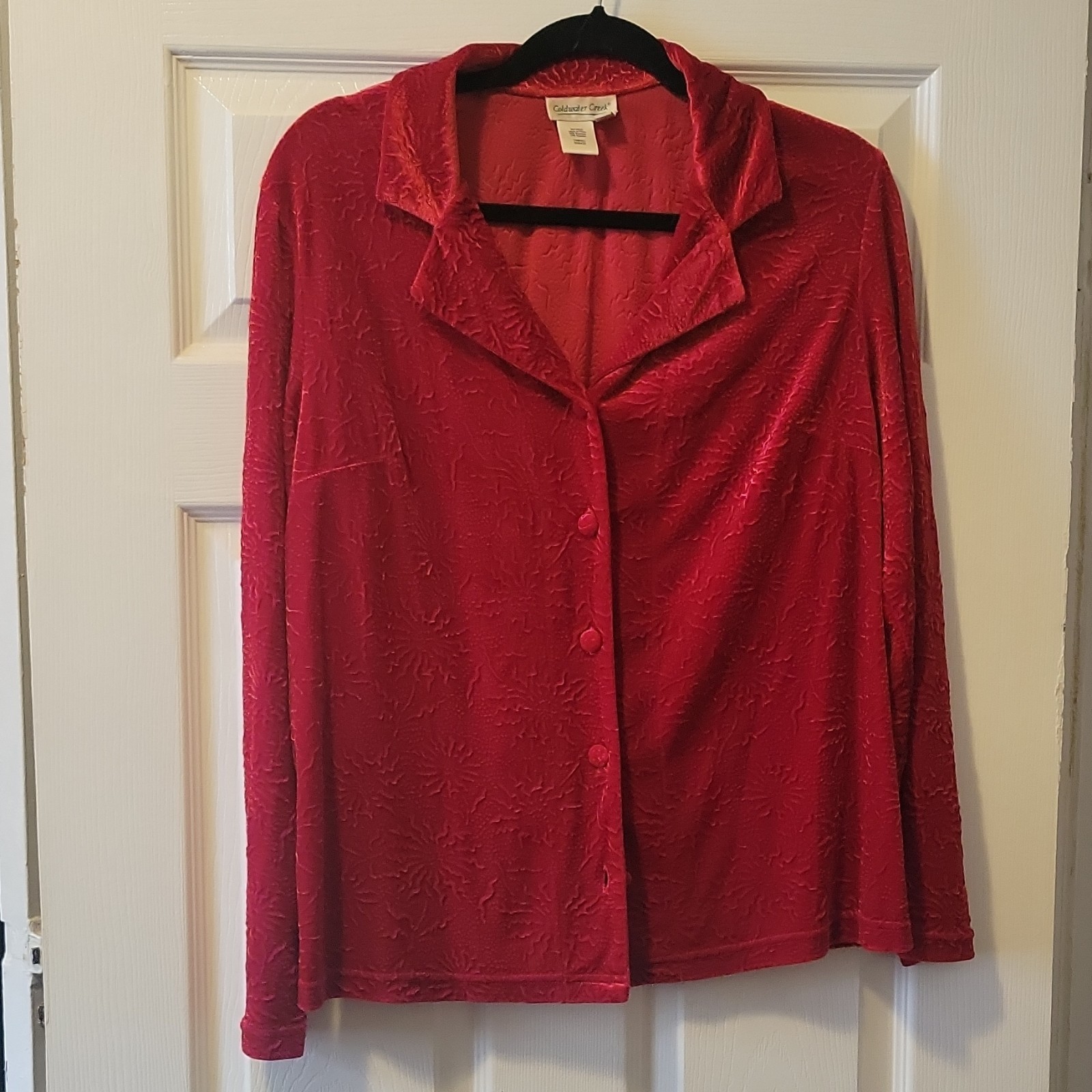 Coldwater Creek Women’s Red Velvet Button-Front Collared Whimsigoth Vintage