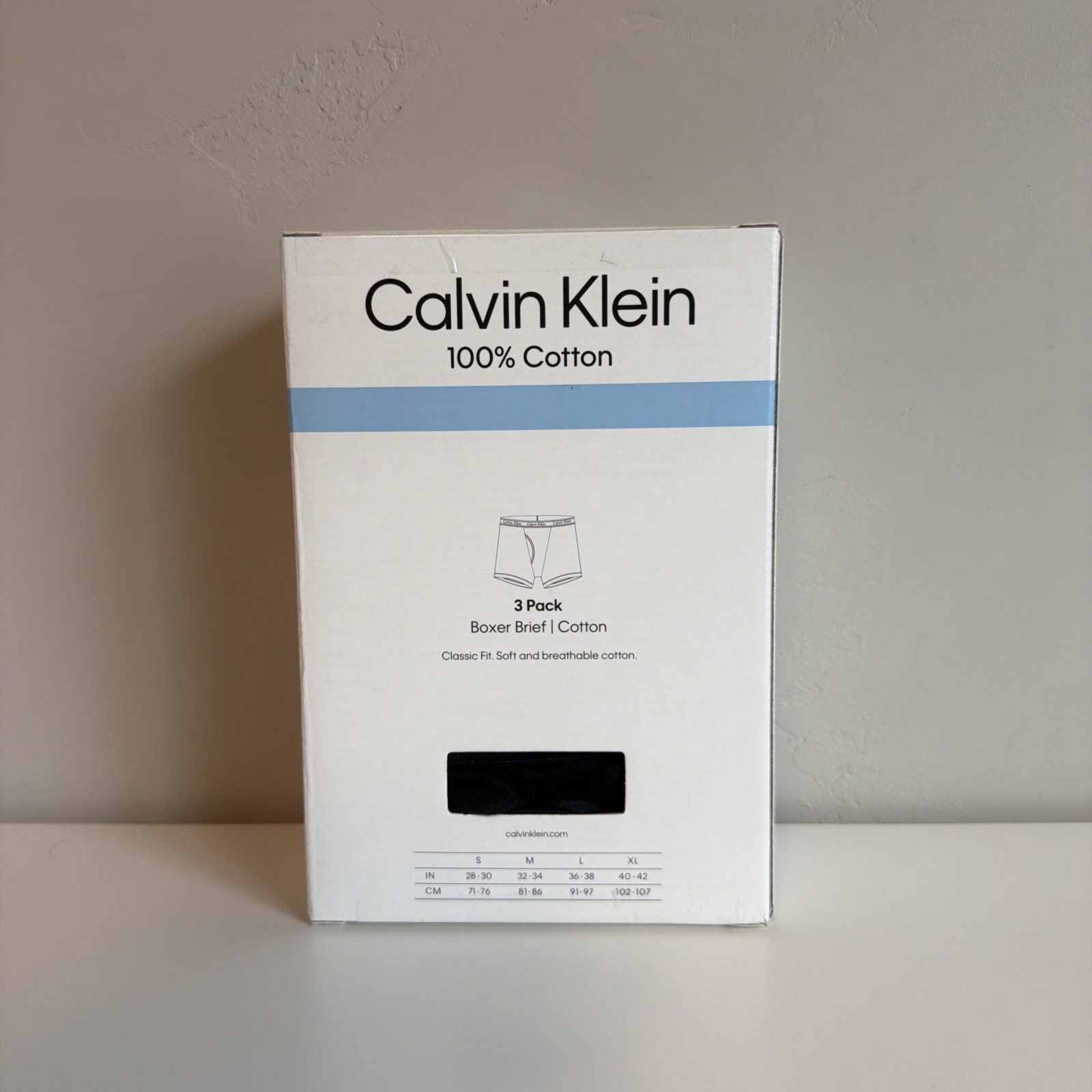 Calvin Klein 3 Pack 100% Cotton Classic Fit Boxer Brief White Gray Black Sz XL