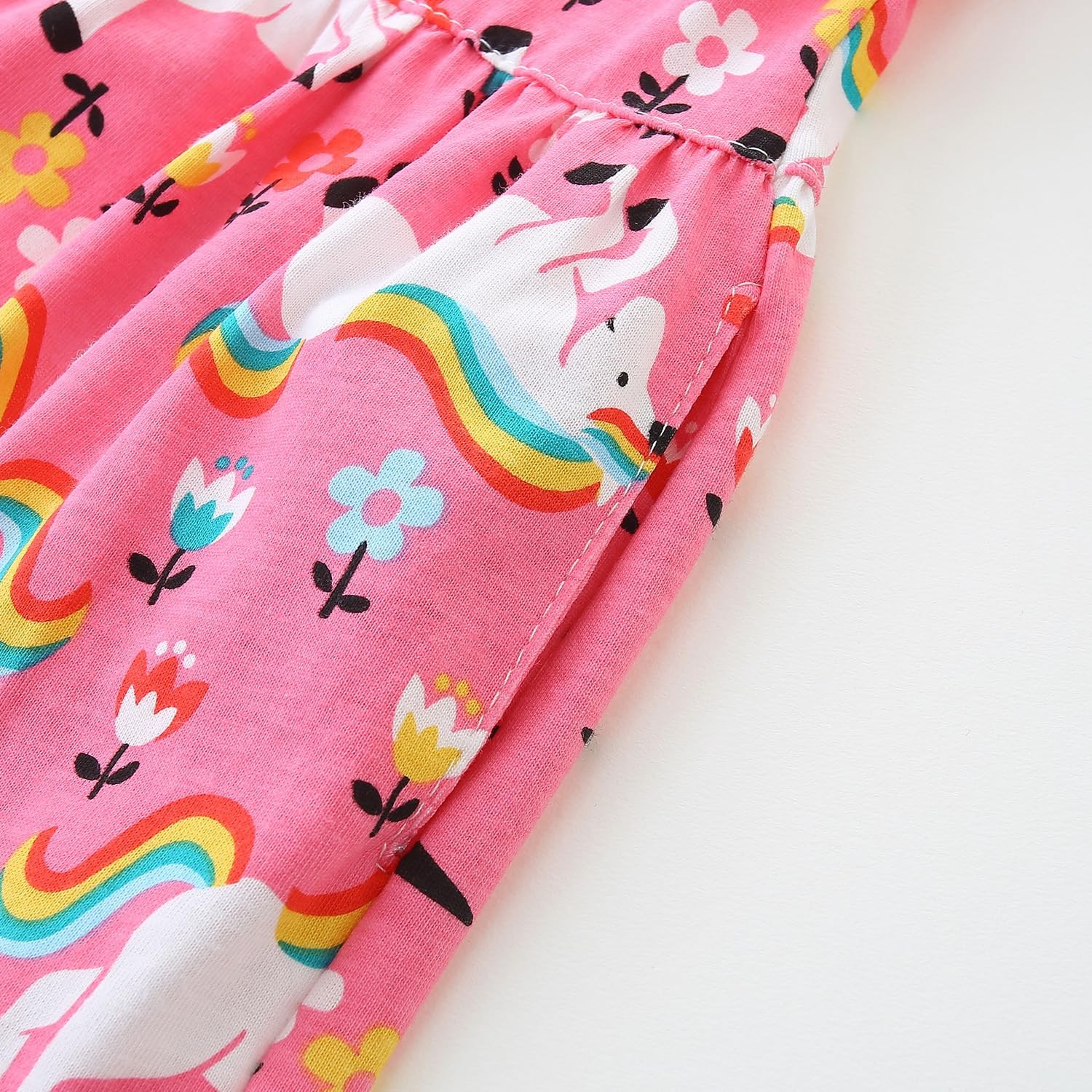 Little Girl Summer Dress Unicorn Easter Rainbow Short Sleeve Twirly Tiered