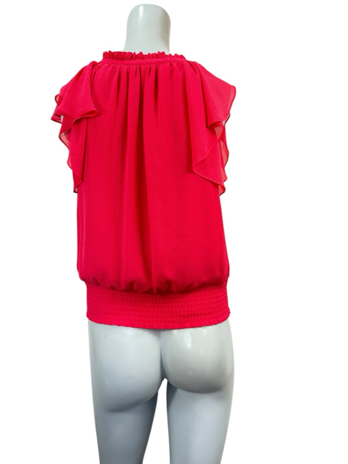 S Ramy Brook New York Red Meredith Blouse Short Flutter Sleeve V Neck Waist Tie