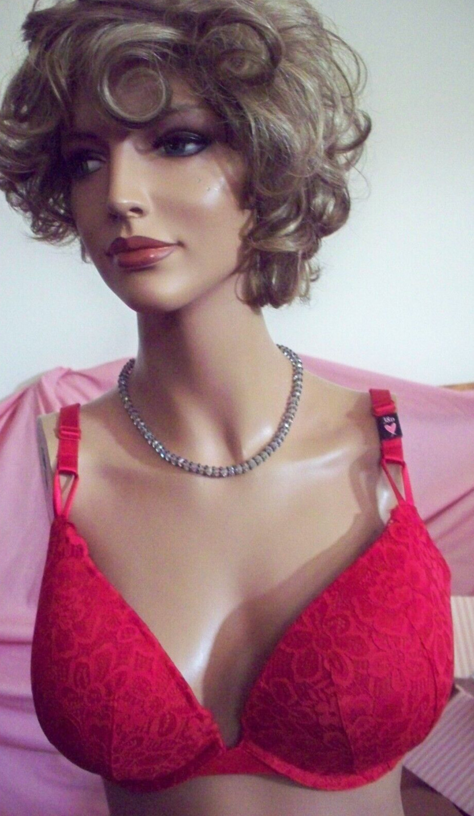38D Red FLORAL LACE w Mesh Wings Extreme Lift Victorias Secret Plunge PU UW Bra