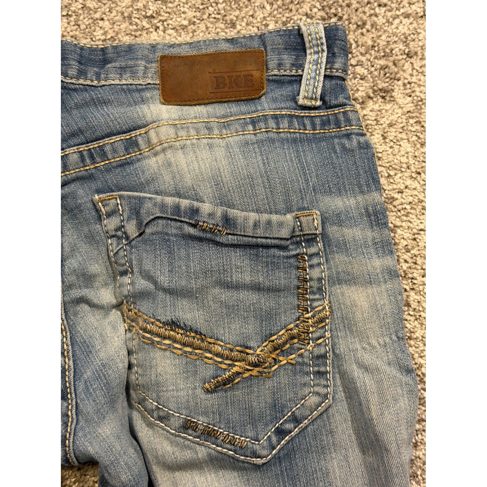 BKE Jeans Mens 31R Blue Aiden Straight Stretch Faded Distressed Denim Pants *