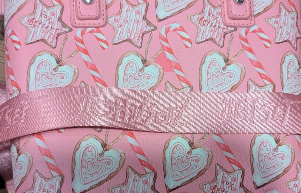 RARE Betsey Johnson XO Piper Cookie Candy Cane Pink Holiday Tote Bag Purse