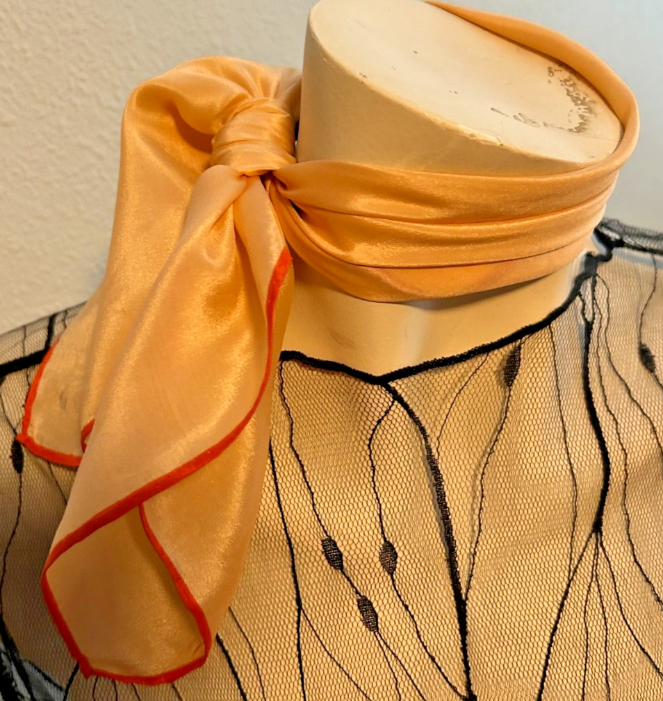 Anne Klein – Vintage 21 x 21 In. Peach/Orange, Solid Color, Silk Scarf -VS-118