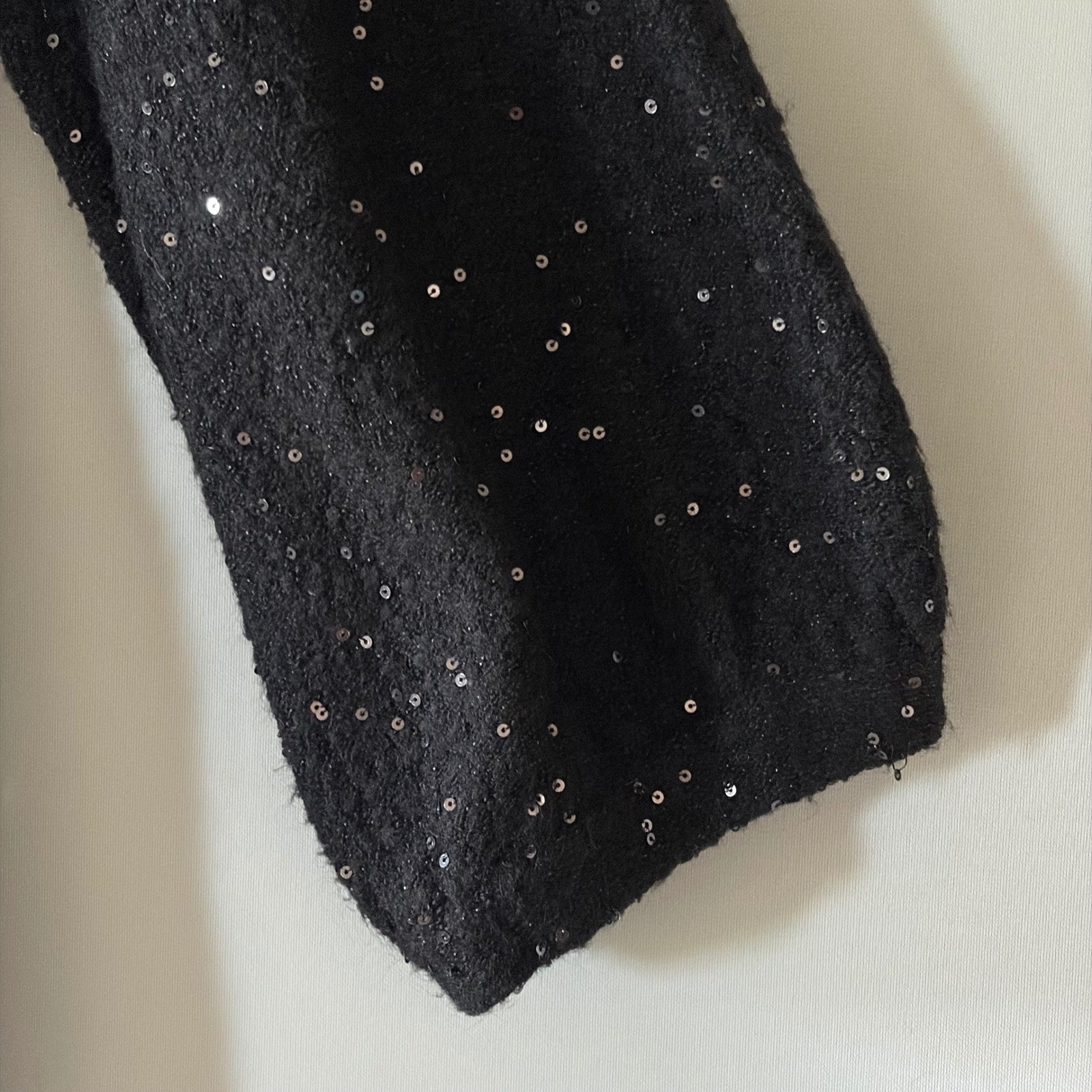 Loft Plus Womens 24/26 Black Sequin V-Neck Sweater Oversized Boucle Knit Sparkle